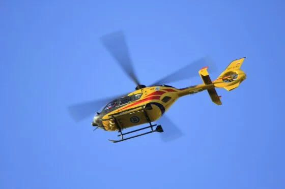 Air ambulance helicopter in flight