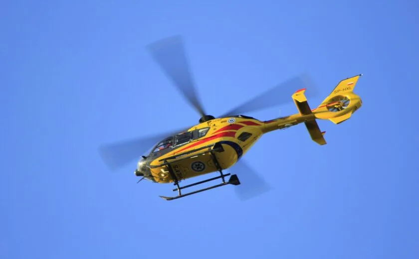 Air ambulance helicopter in flight