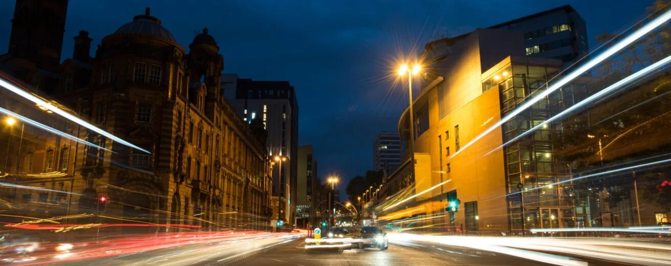 City traffic light trails at dusk