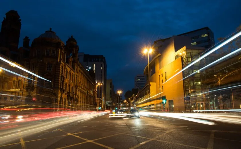 City traffic light trails at dusk