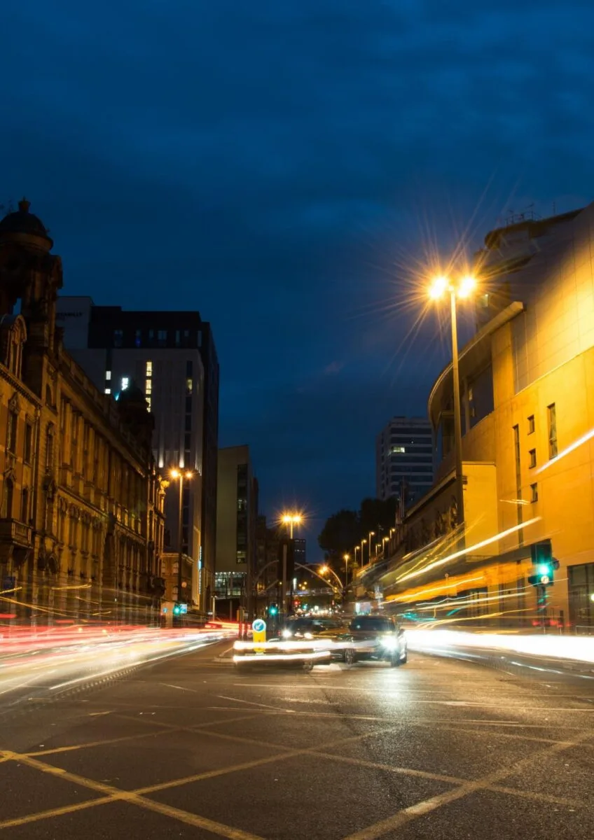 City traffic light trails at dusk