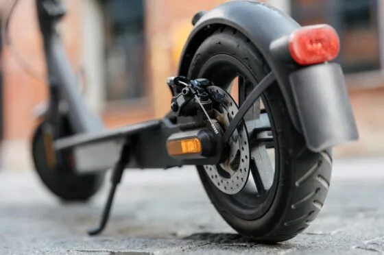 Close-up of electric scooter wheel