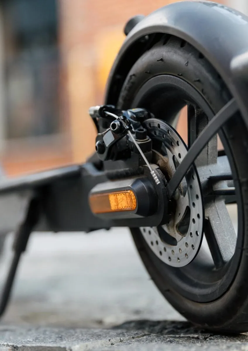 Close-up of electric scooter wheel