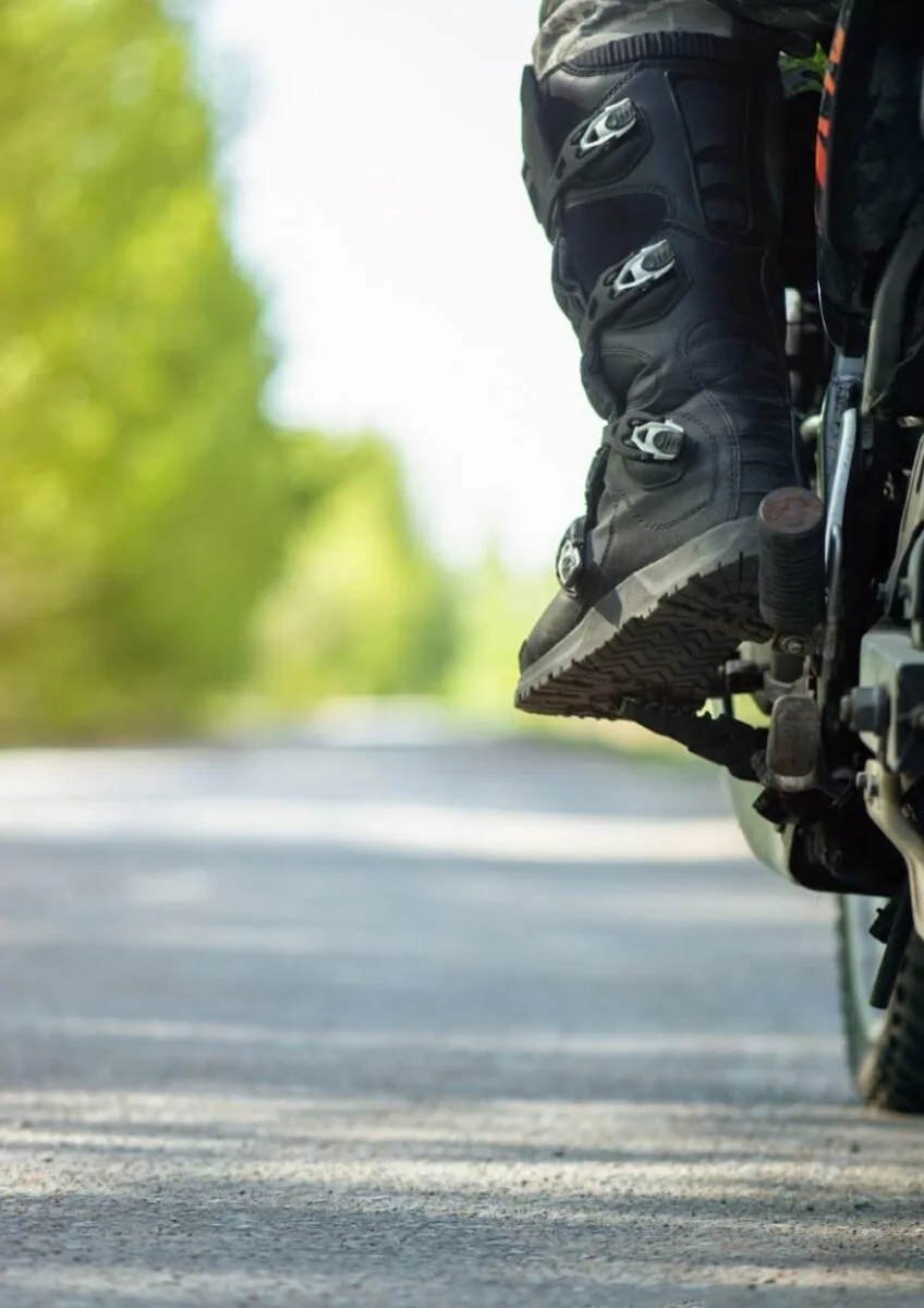 Close-up of motorcycle tyre on road