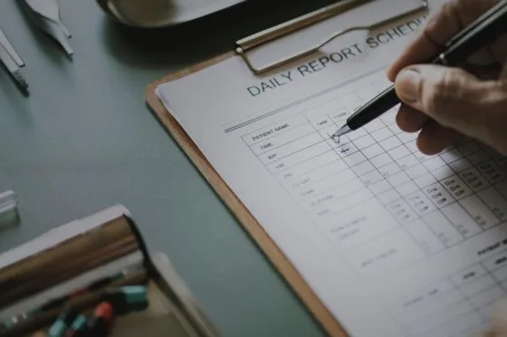 Daily report form being completed