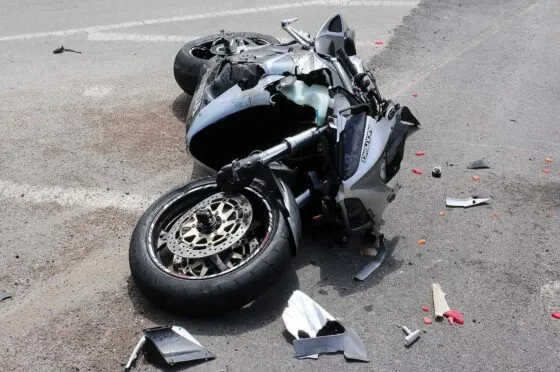 Damaged motorcycle after crash