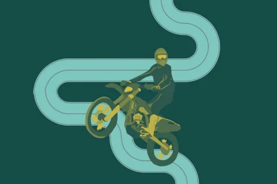 Illustration of motorcyclist on winding road