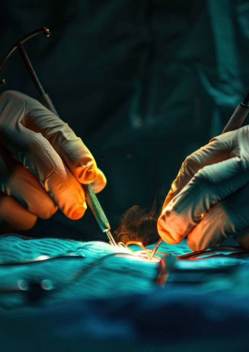 Laparoscopic surgery being performed in theatre