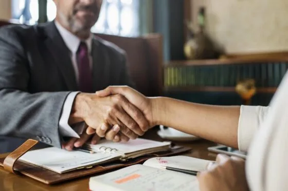 Lawyer reassuring client during consultation