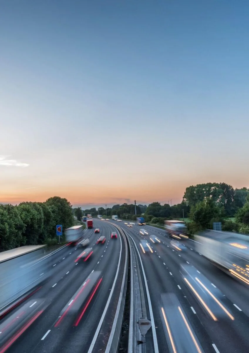 Motorway traffic light trails at dusk