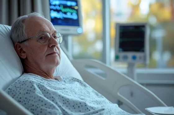 Older patient lying in hospital bed