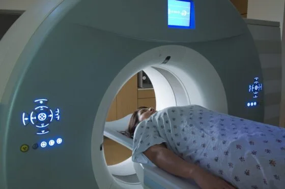 Patient entering CT scanner