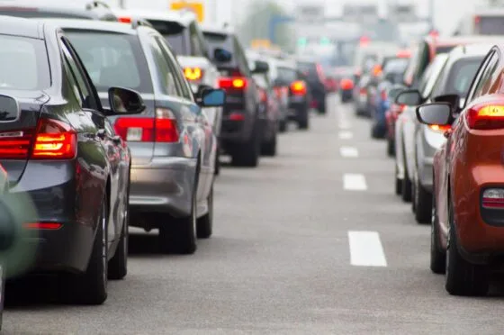 Queue of cars in traffic