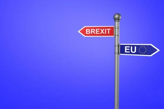 Signpost pointing towards Brexit and EU