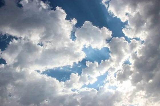 Sun rays breaking through clouds