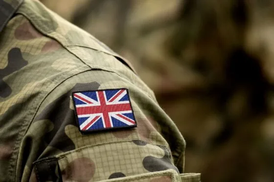military uniform close up of union jack flag