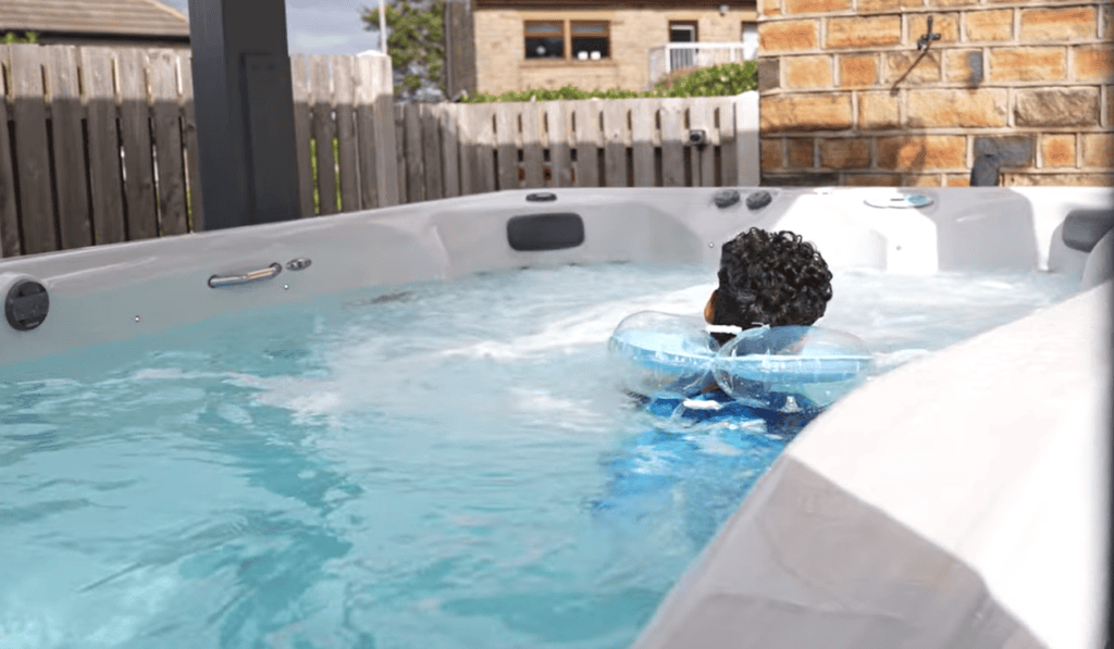 Charlie in a hot tub