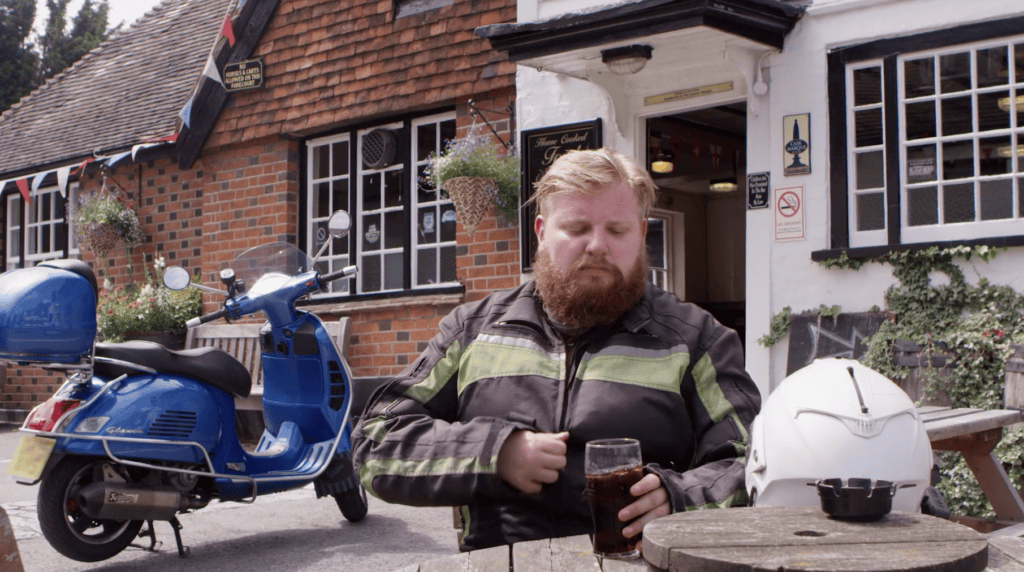 Mike having a drink at the pub