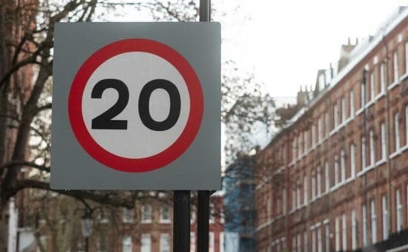 20mph speed limit sign on residential street