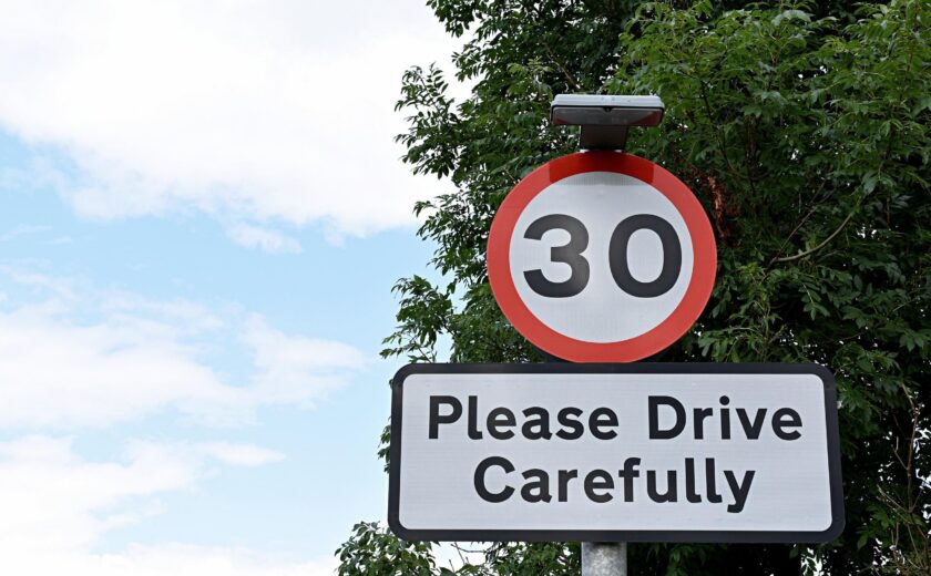 30mph sign asking drivers to drive carefully