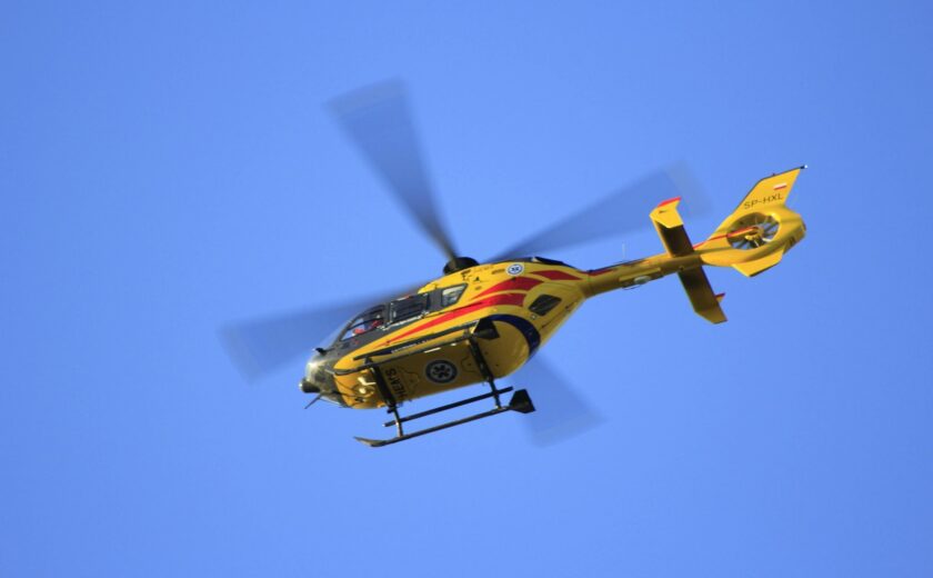 Air ambulance helicopter in flight