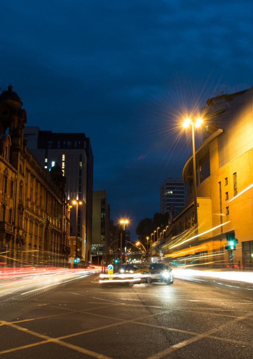 City traffic light trails at dusk