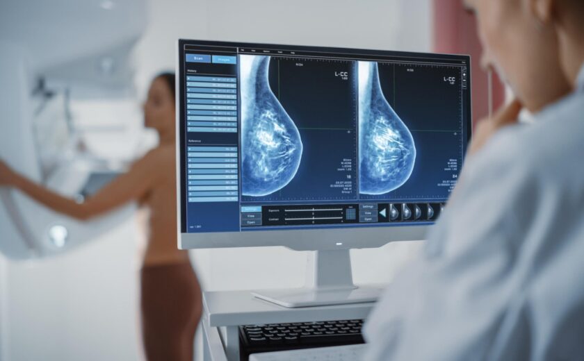 Clinician reviewing breast screening scans