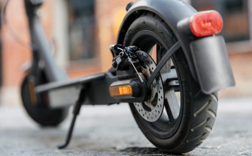 Close-up of electric scooter wheel