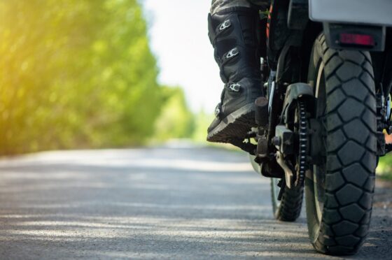 Close-up of motorcycle tyre on road