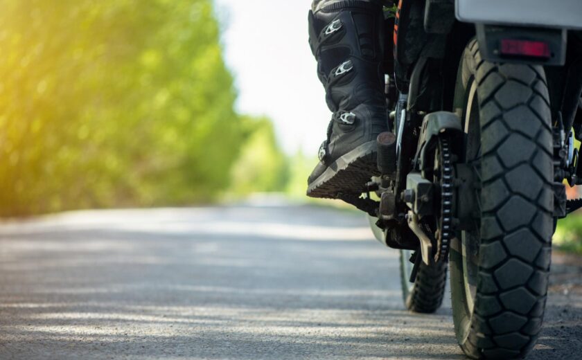 Close-up of motorcycle tyre on road