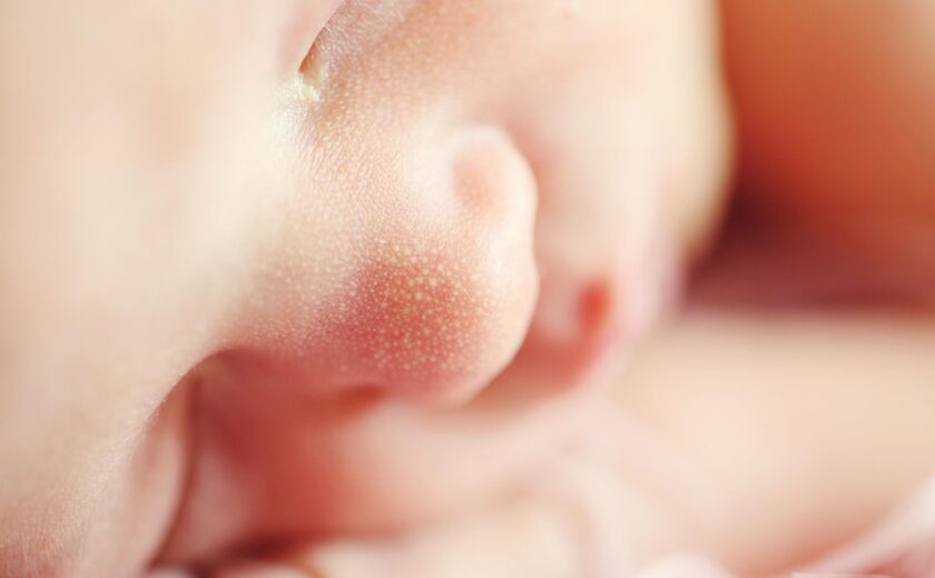 Close-up of newborn baby's face