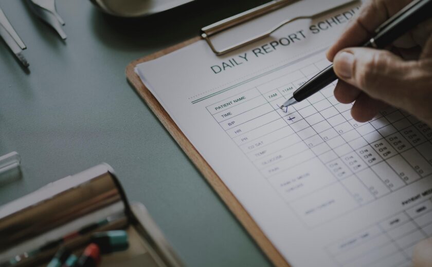 Daily report form being completed