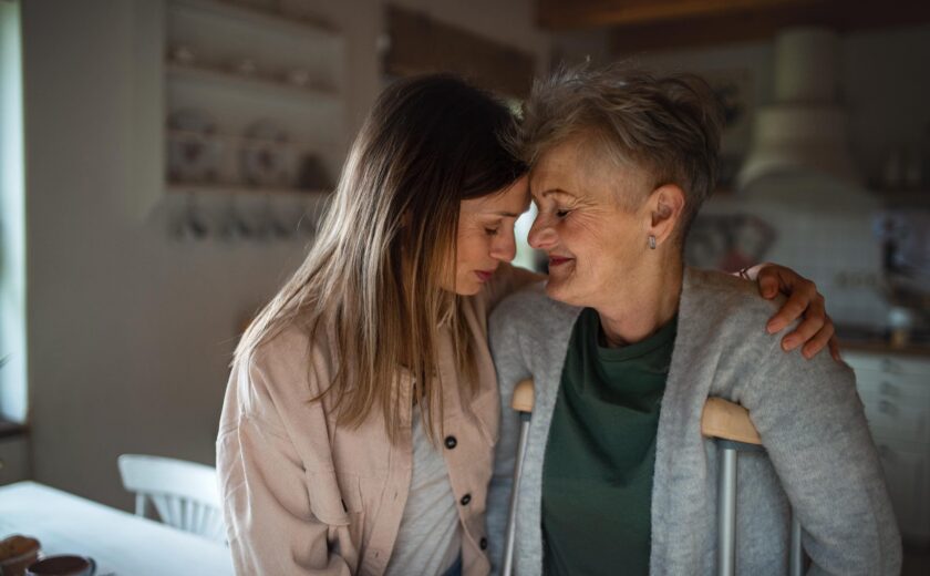 Daughter mum on crutches