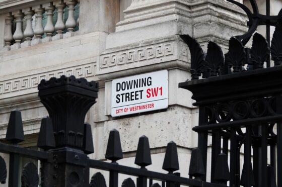 Downing Street sign at UK Government entrance