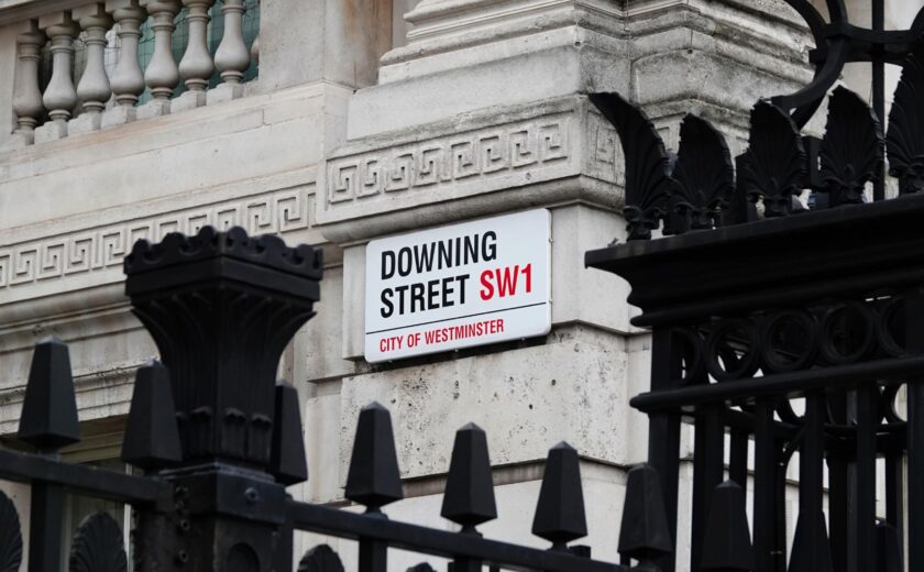 Downing Street sign at UK Government entrance
