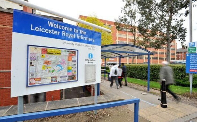 Entrance sign at Leicester Royal Infirmary