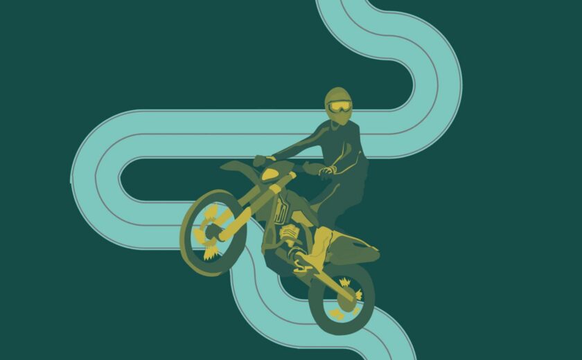 Illustration of motorcyclist on winding road