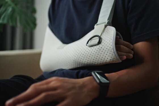 Man in arm brace