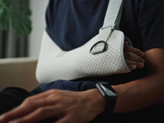 Man in arm brace