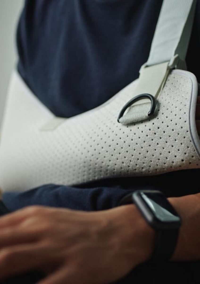 Man in arm brace