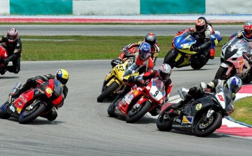 Motorcycle racers on track day