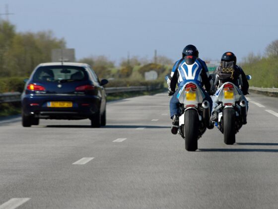 Motorcyclists riding on dual carriageway