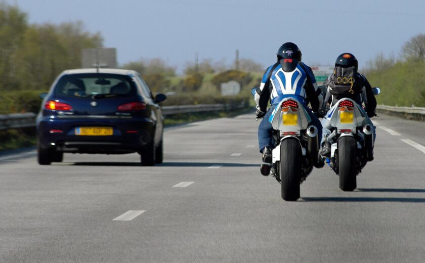 Motorcyclists riding on dual carriageway
