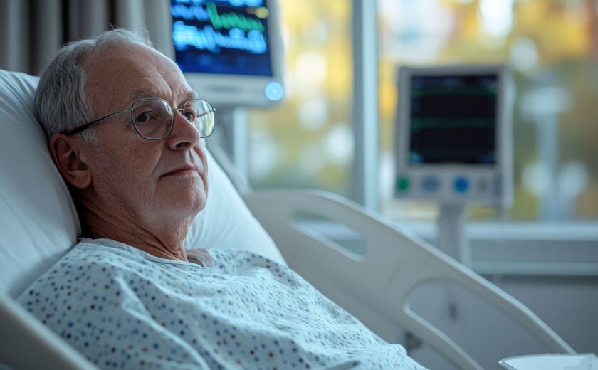 Older patient lying in hospital bed