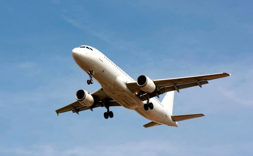 Passenger plane flying overhead