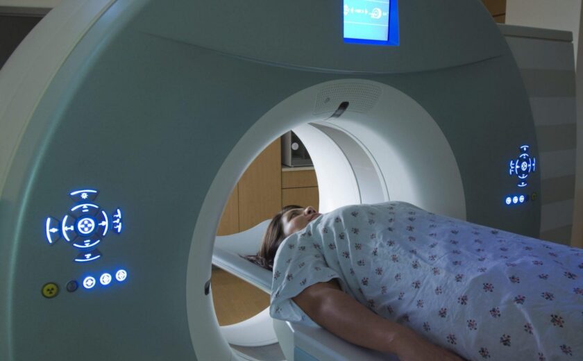 Patient entering CT scanner