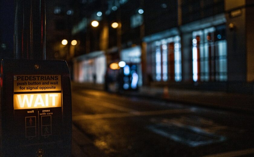 Pedestrian crossing button at night