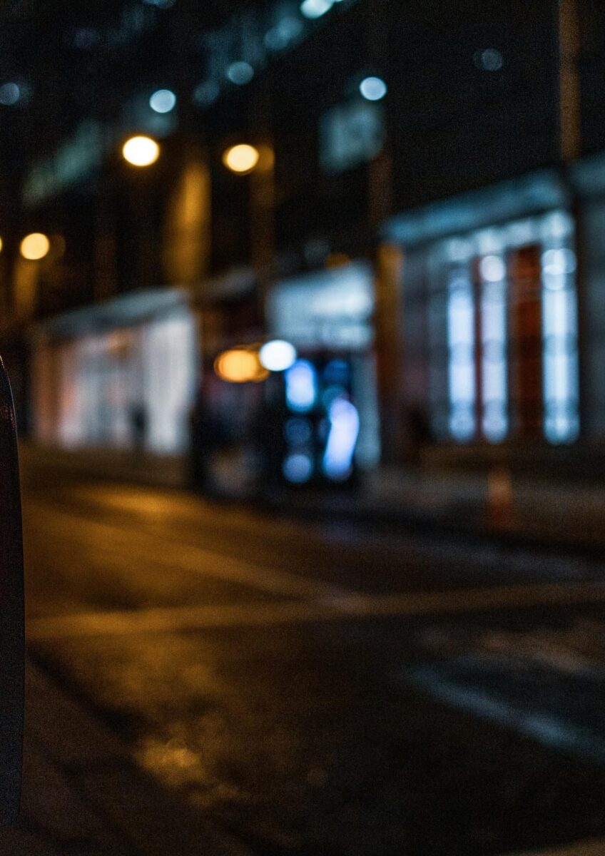 Pedestrian crossing button at night