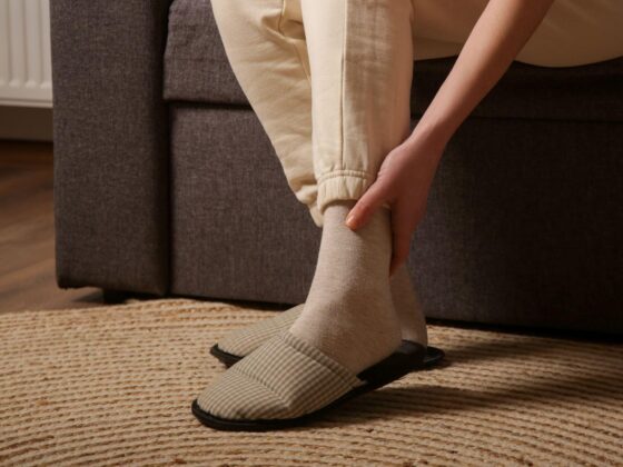 Person holding ankle after fall at home