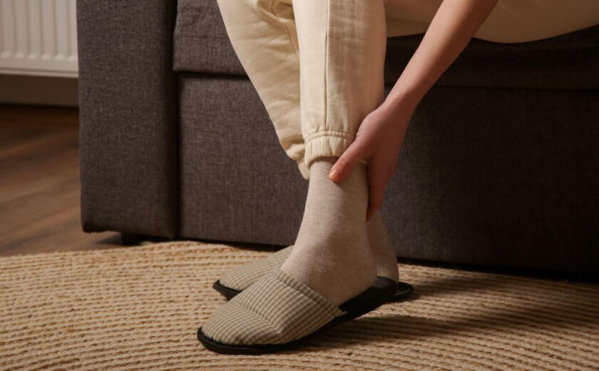 Person holding ankle after fall at home